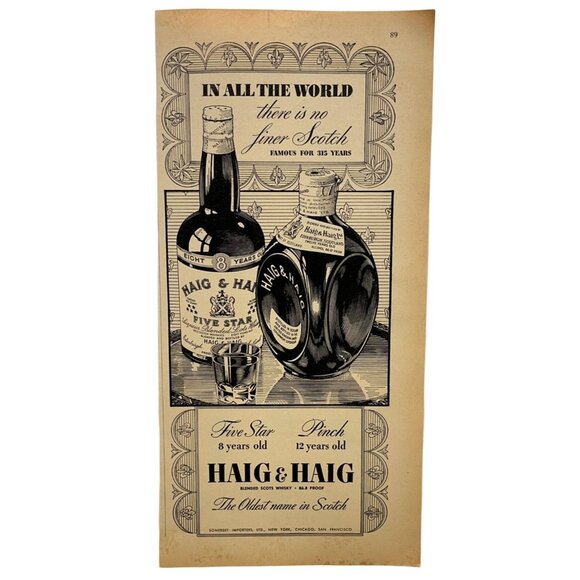 Haig & Haig Scotch Vtg Print Ad 40s Oldest Name in Scotch Alcohol Advertising - Picture 1 of 6